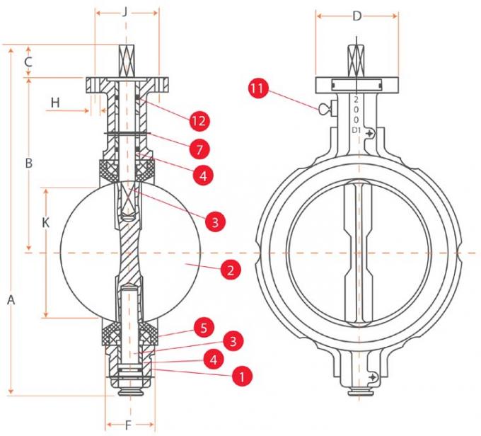 Two Piece Shaft Wafer Type Butterfly Valve Concentric Design For Water Works 0