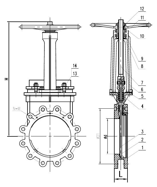 Manual Wafer Lugged Stainless Steel Knife Gate Valve Bi-Directional PTFE Seat 0