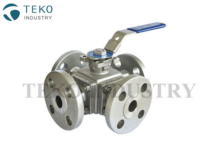 buy API 6D 3 Way Flanged Ball Valve , Wide Application Four Way Ball Valve With Solid Ball online manufacturer
